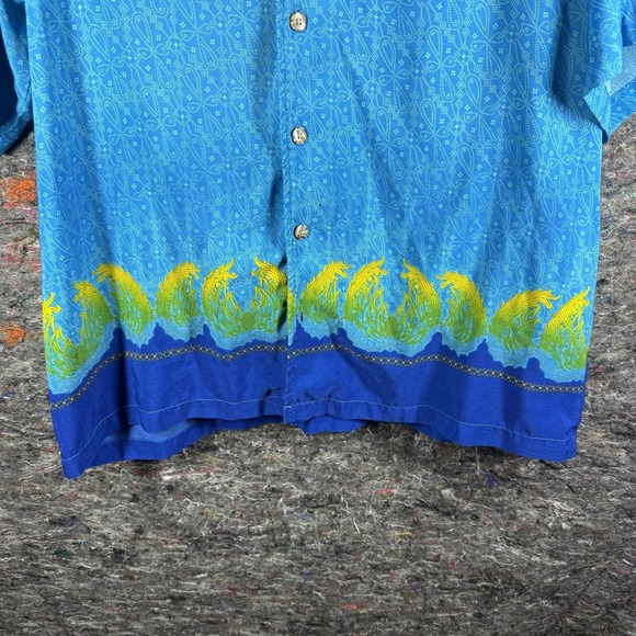 Maluku Shirt Mens Medium Blue Hawaiian Button Up Short Sleeve Tropical Print - Picture 3 of 10
